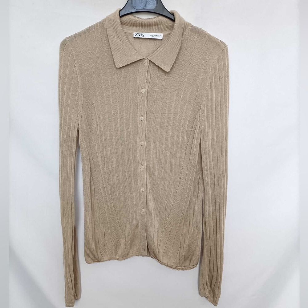 Zara Ribbed Knit Polo Button Up Shirt